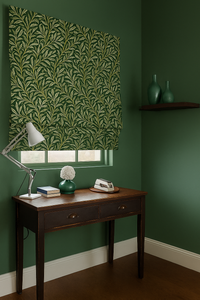 Thumbnail for Roman blind with William Morris Willow Boughs pattern in green.
