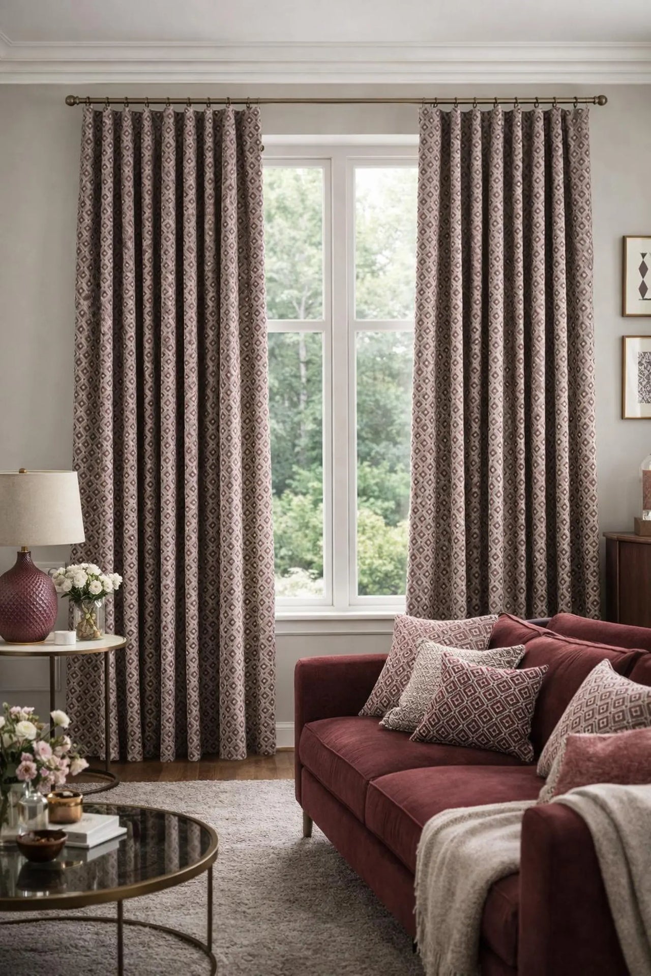 Classic lattice pattern fabric for window treatments