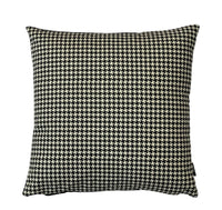 Thumbnail for Organic cotton houndstooth cushion cover with plain black velvet back and hidden zip, handmade in the UK.