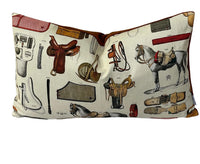 Thumbnail for Equestrian horse print cushion cover with cream cotton front and tan velvet back.