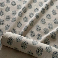 Thumbnail for Soft furnishing fabric with botanical medallion design in blue and green tones