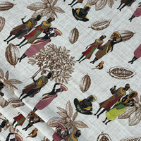 Thumbnail for Tribal fabric with African women and botanical illustrations.