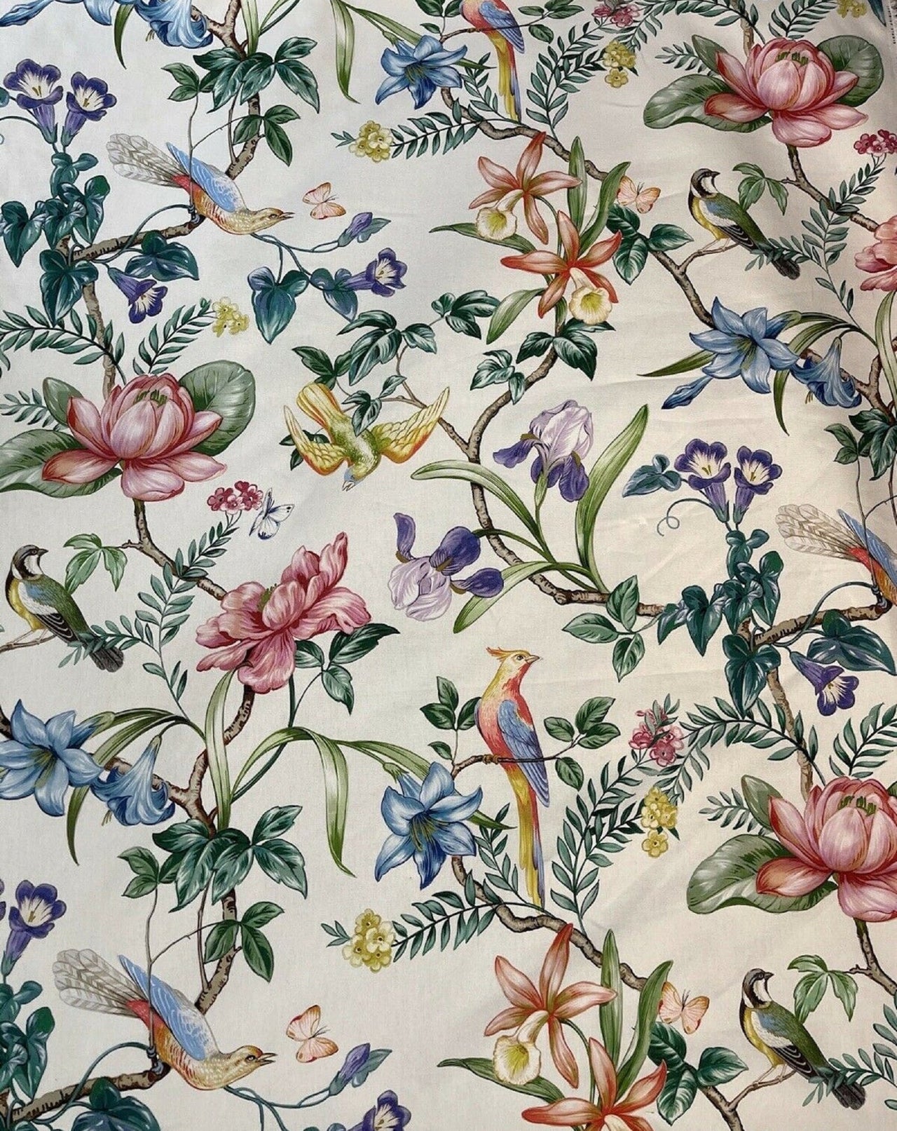Home decor fabric with pink and green tones