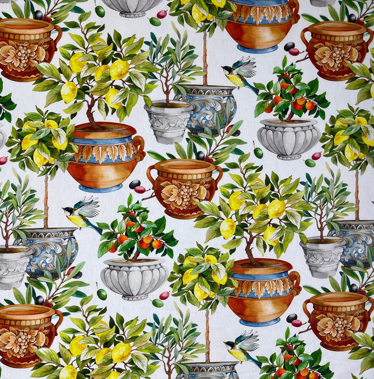 Lemon and orange pot pattern on home fabric