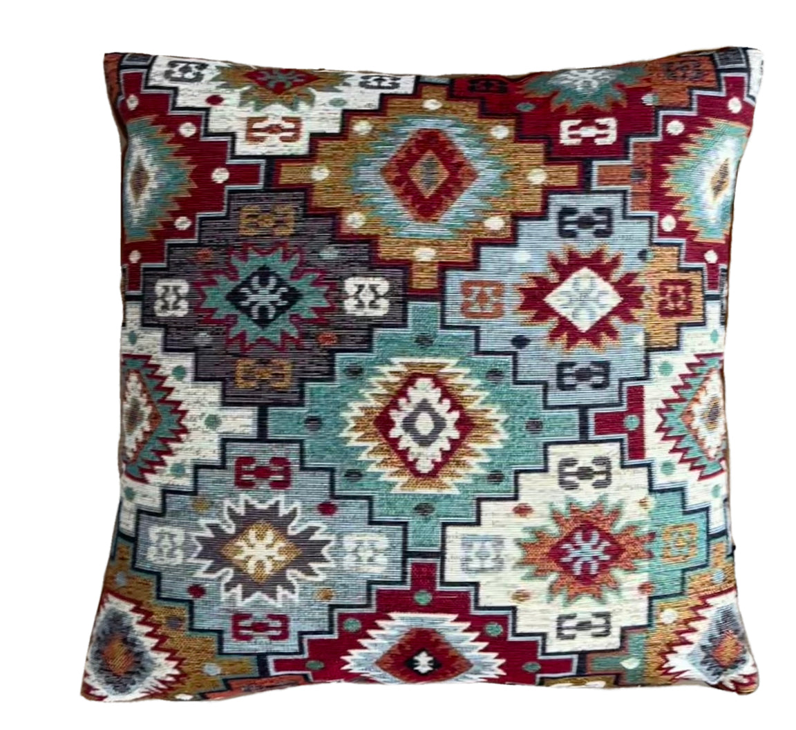 Oriental rug-inspired bohemian cushion.