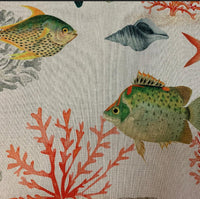 Thumbnail for Blue and orange reef print cotton fabric