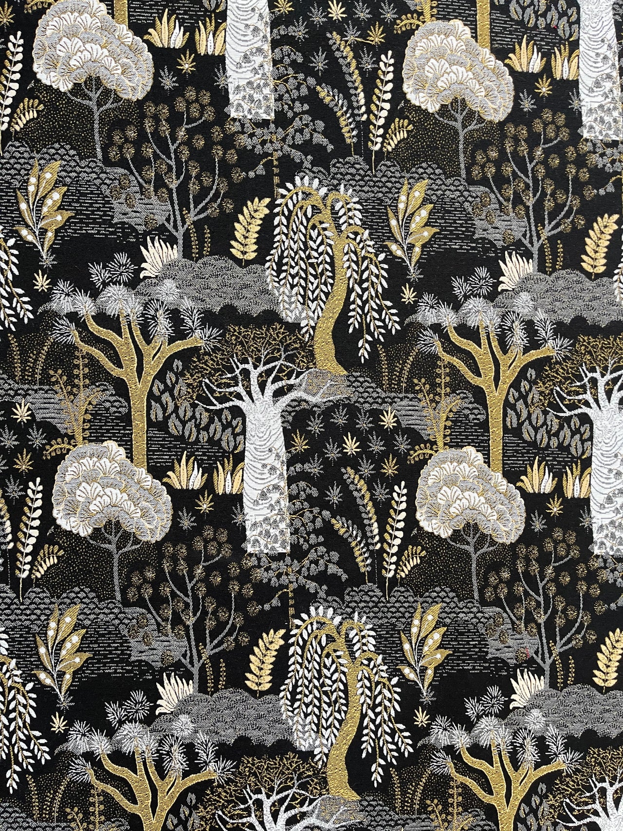 Detailed shot of Baobab Tree of Life tapestry fabric.