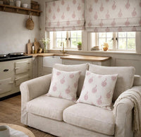 Thumbnail for Coral buta paisley print on natural beige linen-look cushion fabric