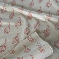 Thumbnail for Decorative coral paisley sprig cotton fabric close up