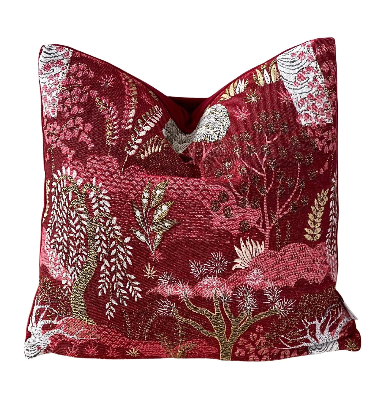 Luxury red Baobab tree cushion cover coral gold botanical design