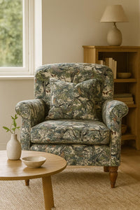 Thumbnail for Bird and butterfly tapestry fabric with detailed woven forest elements.