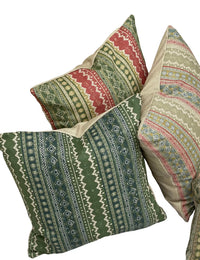 Thumbnail for Green and blush stripe cushion cover in linen-look cotton
Kilim-style stripe pillow with blush, blue and ochre tones
