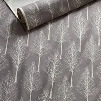 Thumbnail for Linen look taupe fabric with repeated tree motifs