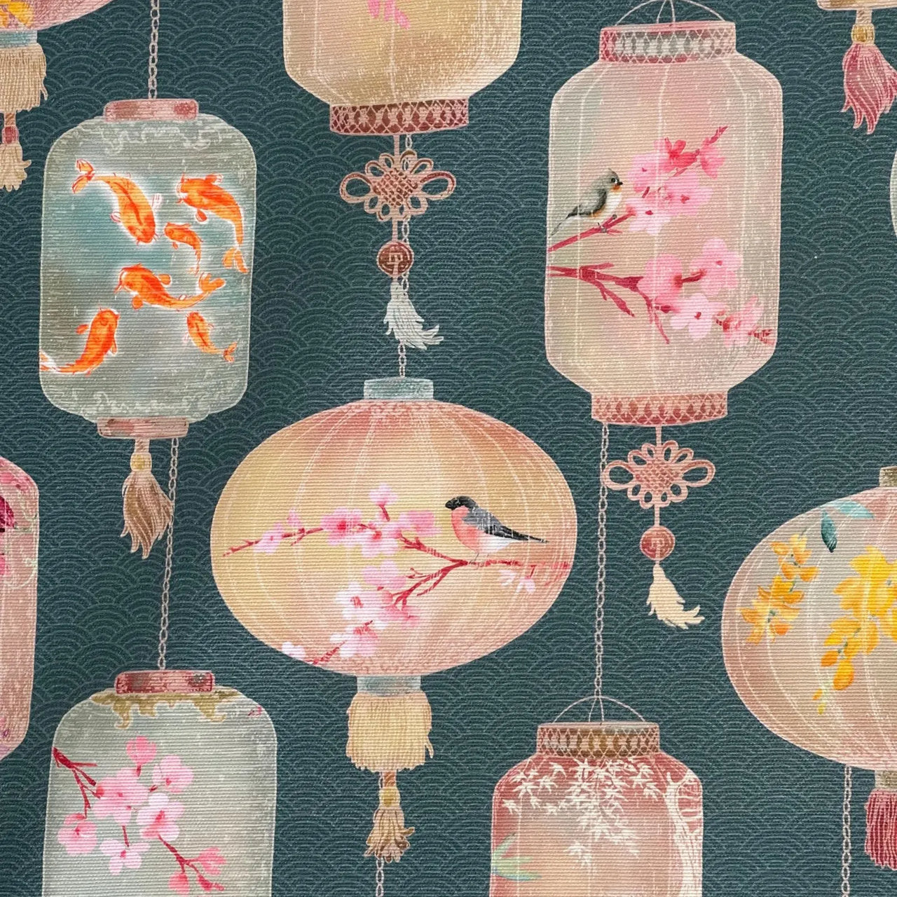 Cherry blossom lantern fabric for Roman blinds