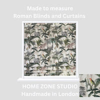 Thumbnail for Window with patterned roman blind labeled 'Made to measure Roman Blinds and Curtains' by Home Zone Studio.