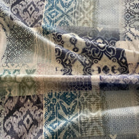 Thumbnail for Blue and teal patchwork linen look fabric for home interiors