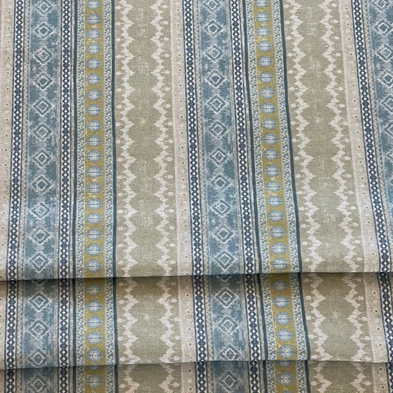 Cotton linen blend fabric in earthy geometric stripes