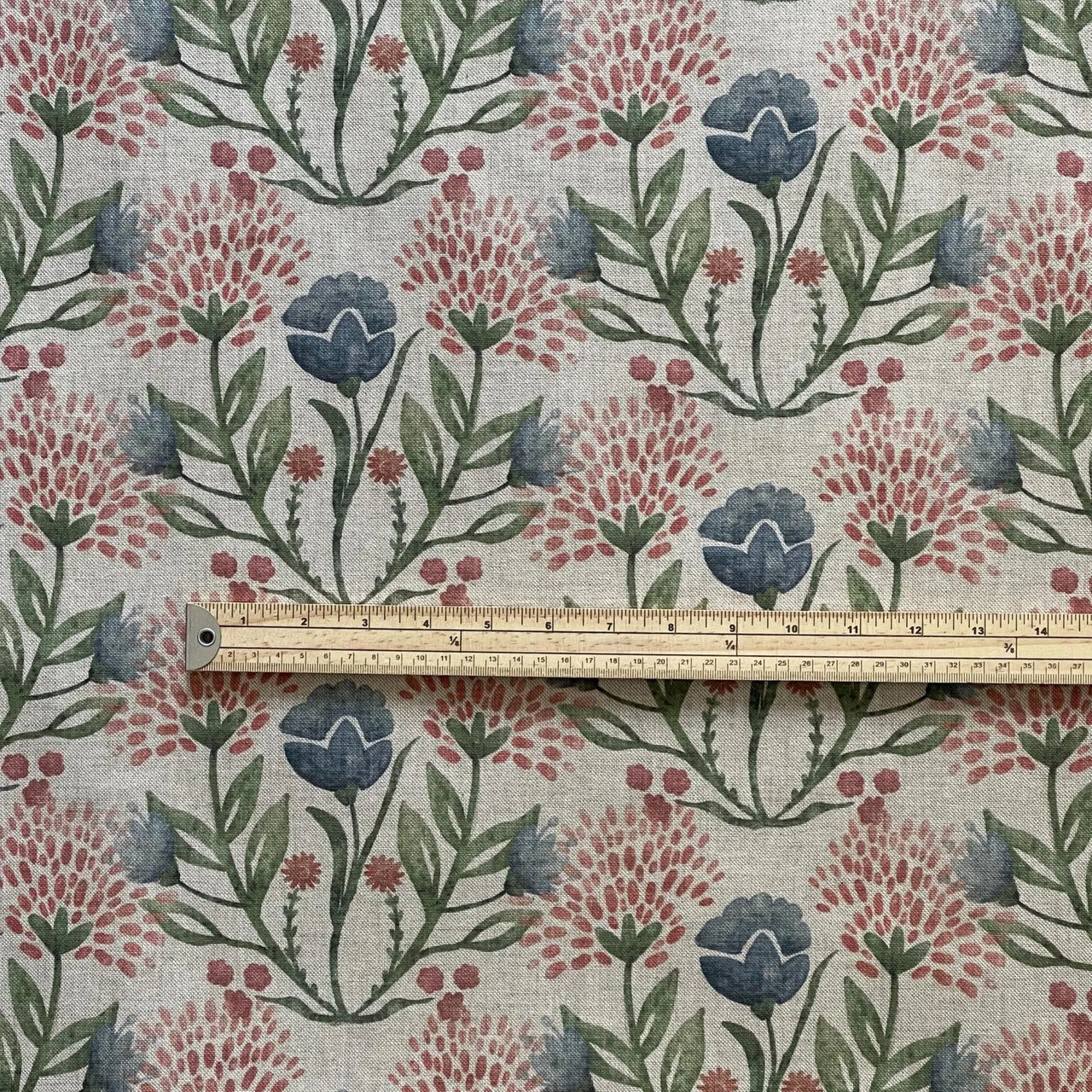Natural fibre floral fabric with classic garden-inspired design