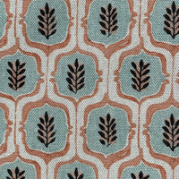 Thumbnail for Soft teal medallion fabric with rust trellis details.