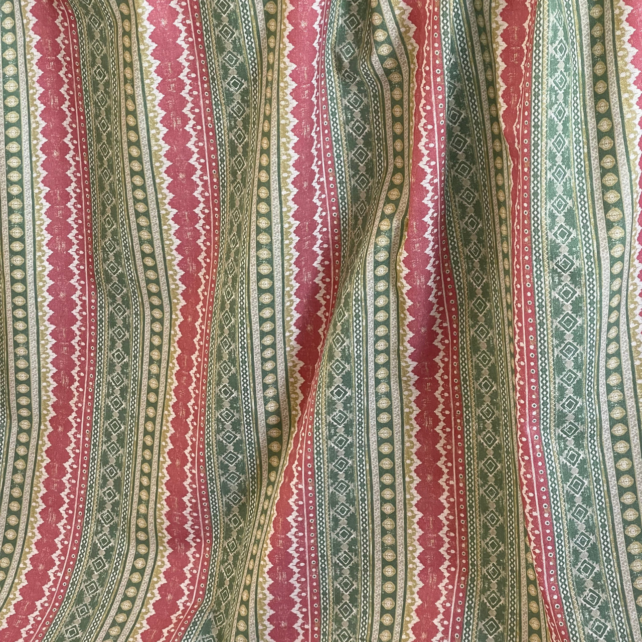 Country-style striped fabric with geometric tribal pattern