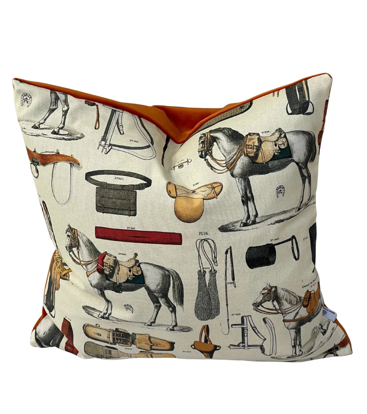 Stack of multiple sizes of horse print cushion covers.