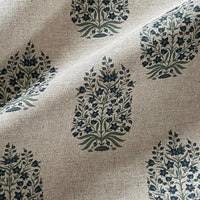 Thumbnail for Linen look fabric with delicate blue floral medallion design
