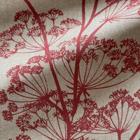 Thumbnail for Red floral fabric with detailed cow parsley stems and natural texture