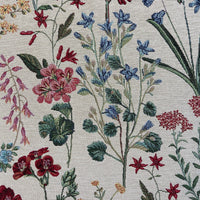 Thumbnail for Close-up of a floral pattern with red, blue, and pink flowers on a light background