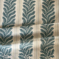 Thumbnail for Sage green fern stripe cotton linen look fabric with classic botanical design