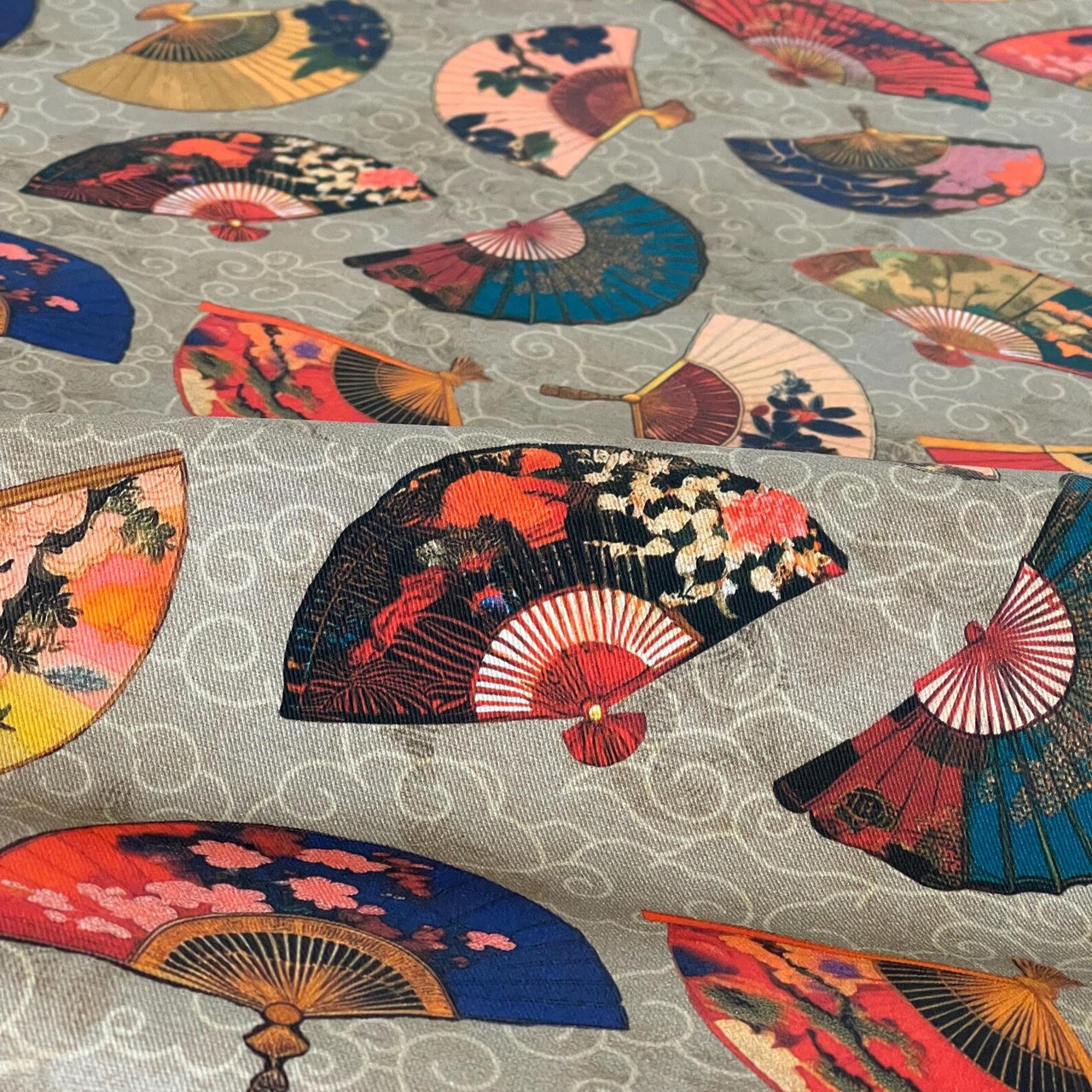 Japanese cultural fan motif curtain and Roman blind fabric