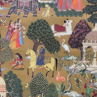 Thumbnail for Mustard base cotton fabric with hunter design