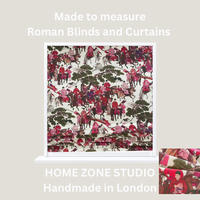 Thumbnail for Cultural Asian fabric print with horses and characters in red and pink