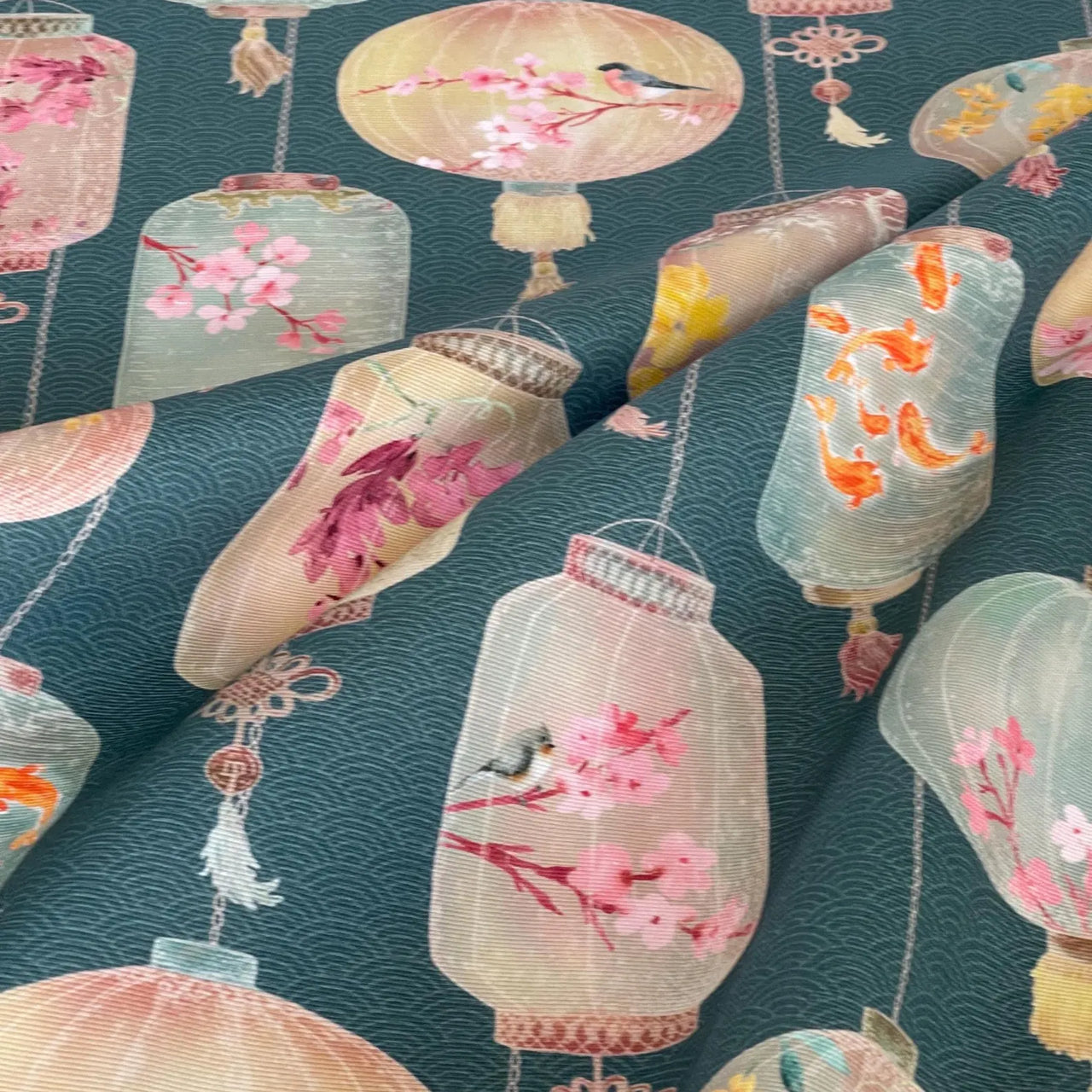 Asian inspired lantern print cotton blend fabric