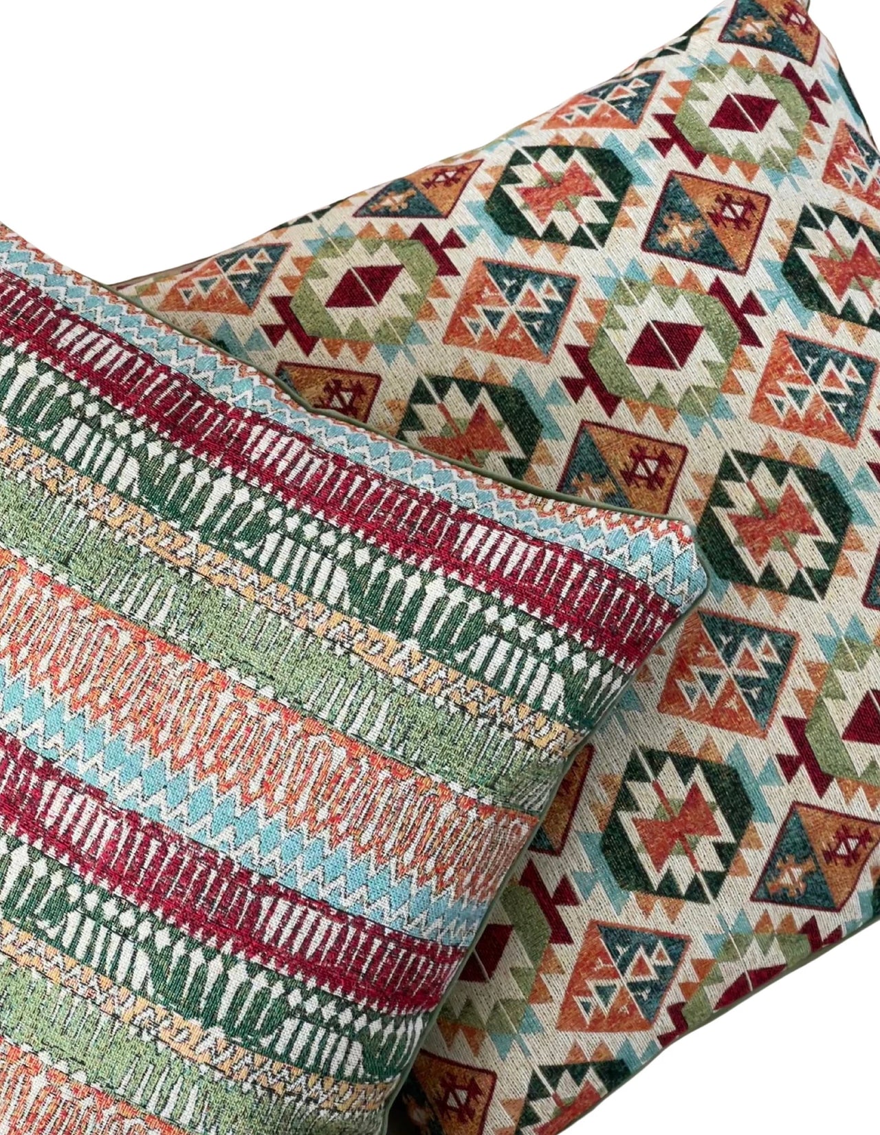 Close-up of woven kilim texture on cushion