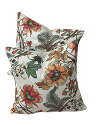 Thumbnail for Country style cushion cover featuring heritage florals in rust, olive, cream and blue.
