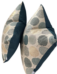 Thumbnail for Velvet-backed teal and gold cushion cover.