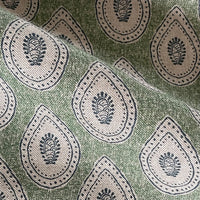 Thumbnail for Sage green linen look fabric with repeating teardrop paisley pattern