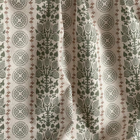 Thumbnail for Folk inspired botanical fabric with sage green leaves and rust accents close detail