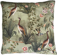 Thumbnail for Decorative pillow with bird and floral pattern on a green background