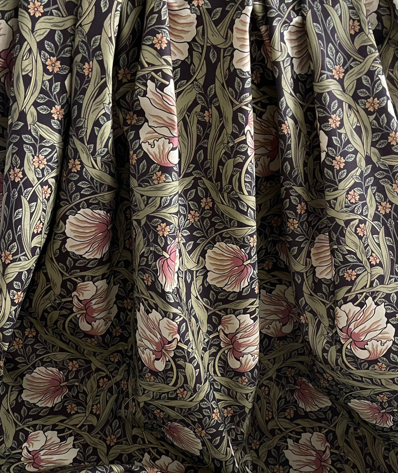 Arts and Crafts style William Morris Pimpernel textile for curtains.