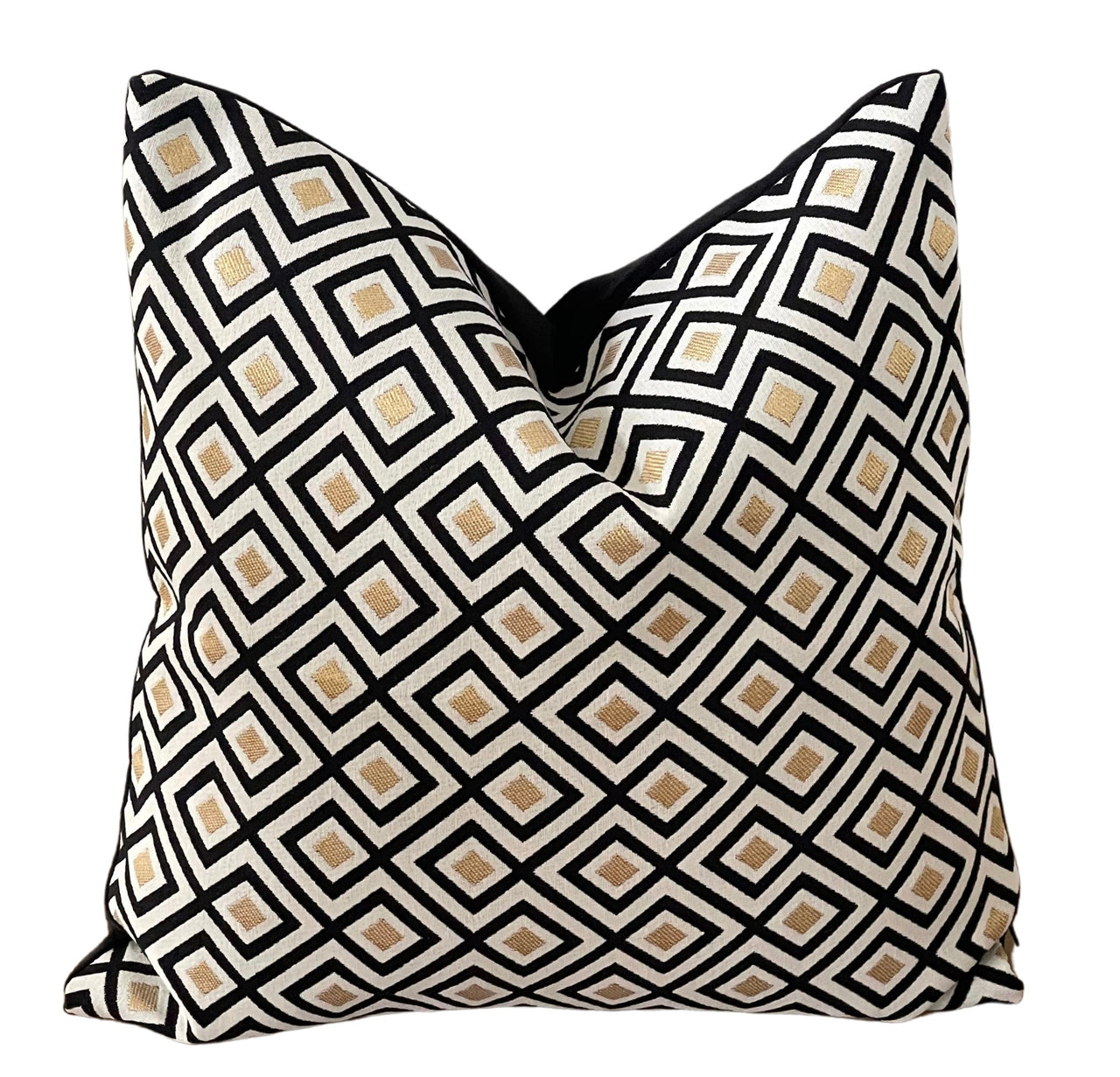 Black velvet-backed decorative blocks cushion