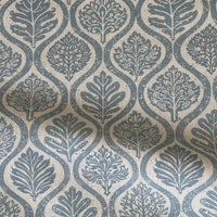 Thumbnail for Blue grey drapery fabric with elegant folk leaf design