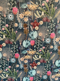 Thumbnail for Detailed floral pattern with various flowers and leaves on a dark background