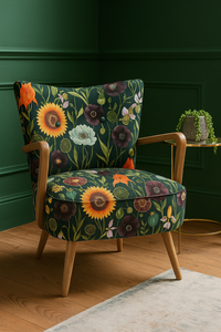 Thumbnail for Accent chair with Poppy and Sunflower botanical fabric.

