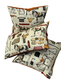 Thumbnail for Lifestyle shot: equestrian cushions on sofa and armchair beneath horse painting.