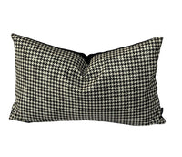 Thumbnail for Rectangular 20x12 lumbar houndstooth cushion with black velvet backing.