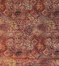 Thumbnail for Patterned fabric with intricate designs in red, brown, and beige tones.