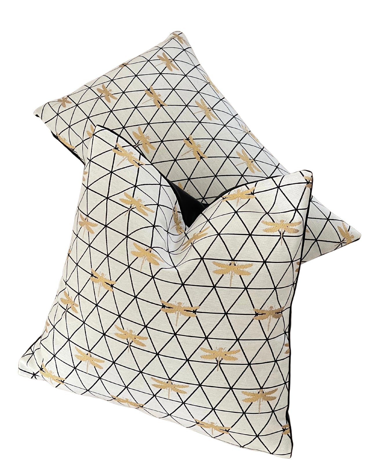 Woven metallic dragonfly cushion for home décor.