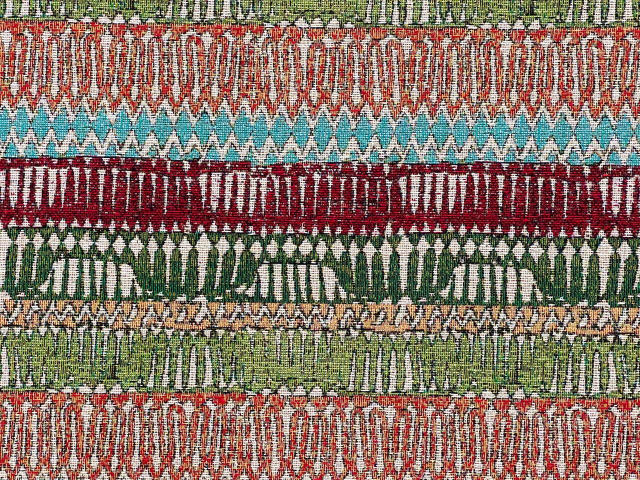 Moroccan-Inspired Kilim Fabric: Cherry Red, Blue, and Green Stripes - Sold by the Metre - Unique Home Decor Textile
