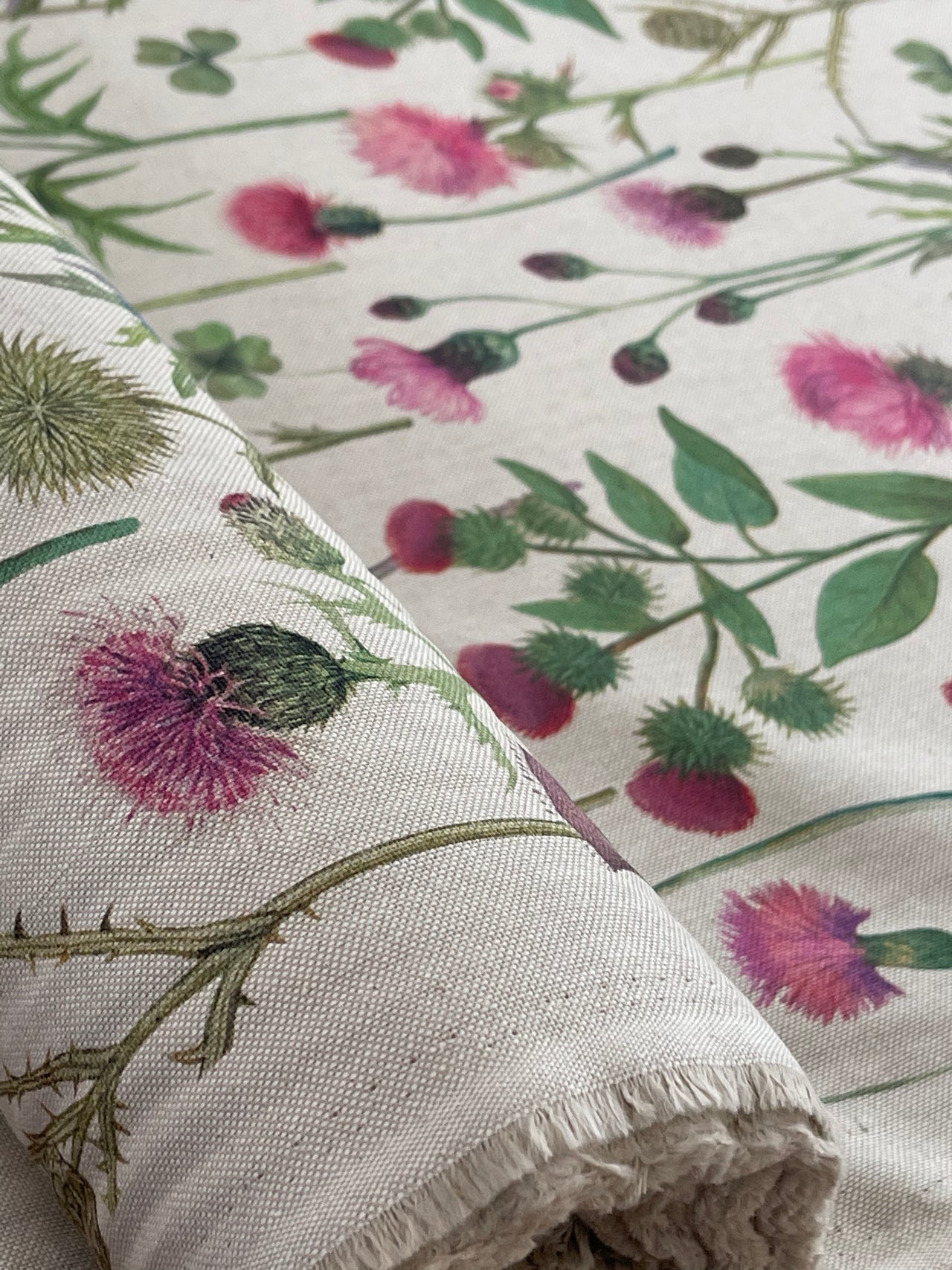 Botanical Pattern: Scottish Highland Thistle Linen Look Fabric - Sold by Meter